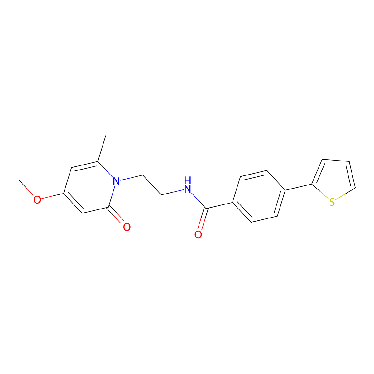 N-(2-(4-methoxy-6-methyl-2-oxopyridin-1(2H)-yl)ethyl)-4-(thiophen-2-yl)benzamide molecular structure, CAS 2034548-22-4