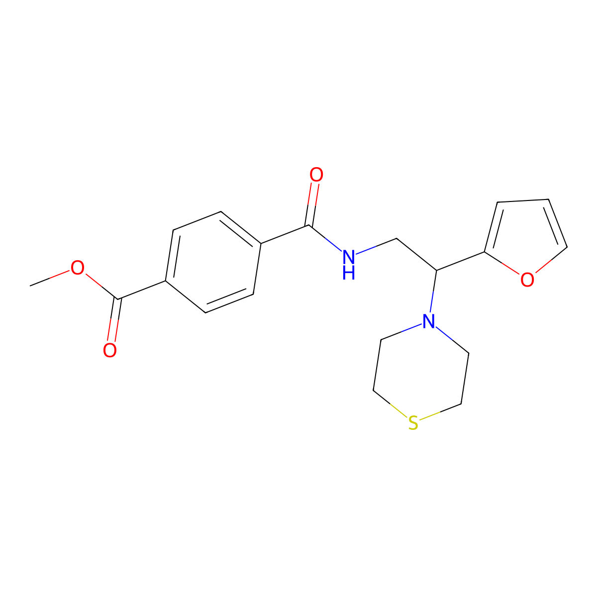 Methyl 4-((2-(furan-2-yl)-2-thiomorpholinoethyl)carbamoyl)benzoate molecular structure, CAS 2034548-29-1