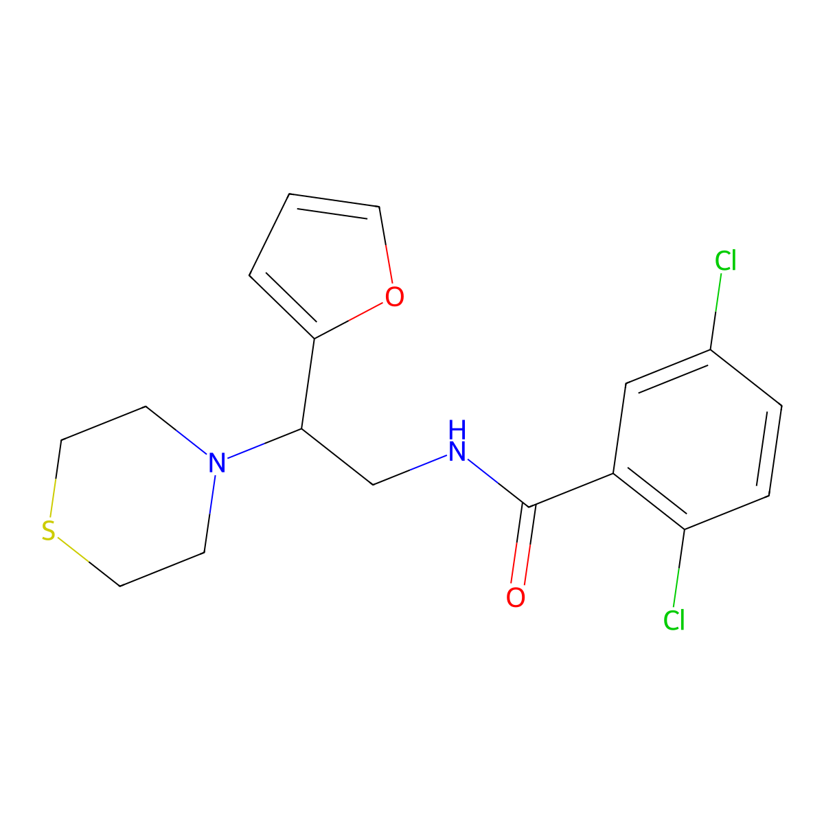 2,5-dichloro-N-(2-(furan-2-yl)-2-thiomorpholinoethyl)benzamide molecular structure, CAS 2034548-38-2