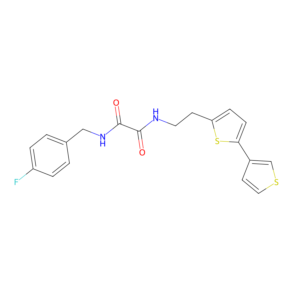 N-(2-{[2,3'-bithiophene]-5-yl}ethyl)-N'-[(4-fluorophenyl)methyl]ethanediamide molecular structure, CAS 2034548-39-3