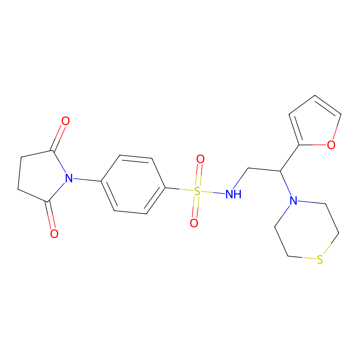 4-(2,5-dioxopyrrolidin-1-yl)-N-(2-(furan-2-yl)-2-thiomorpholinoethyl)benzenesulfonamide molecular structure, CAS 2034548-58-6