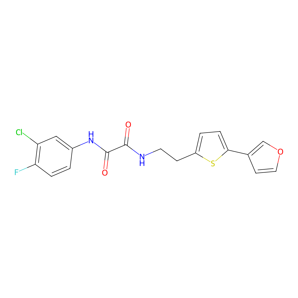 N1-(3-chloro-4-fluorophenyl)-N2-(2-(5-(furan-3-yl)thiophen-2-yl)ethyl)oxalamide molecular structure, CAS 2034548-59-7
