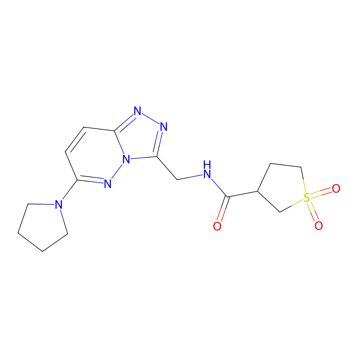 N-((6-(pyrrolidin-1-yl)-[1,2,4]triazolo[4,3-b]pyridazin-3-yl)methyl)tetrahydrothiophene-3-carboxamide 1,1-dioxide molecular structure, CAS 2034548-63-3