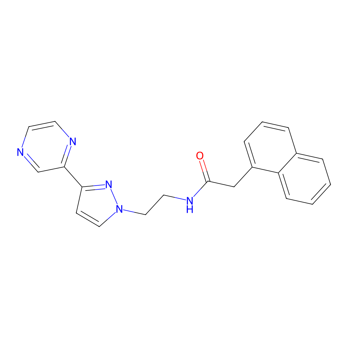 2-(naphthalen-1-yl)-N-(2-(3-(pyrazin-2-yl)-1H-pyrazol-1-yl)ethyl)acetamide molecular structure, CAS 2034548-64-4