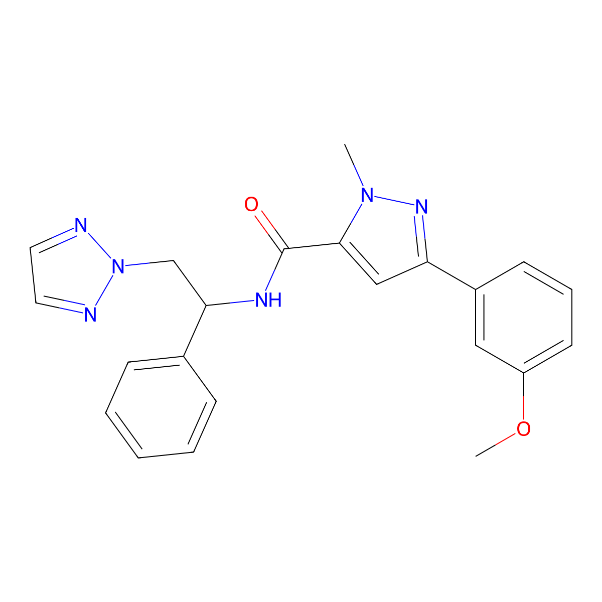 3-(3-methoxyphenyl)-1-methyl-N-(1-phenyl-2-(2H-1,2,3-triazol-2-yl)ethyl)-1H-pyrazole-5-carboxamide molecular structure, CAS 2034548-69-9