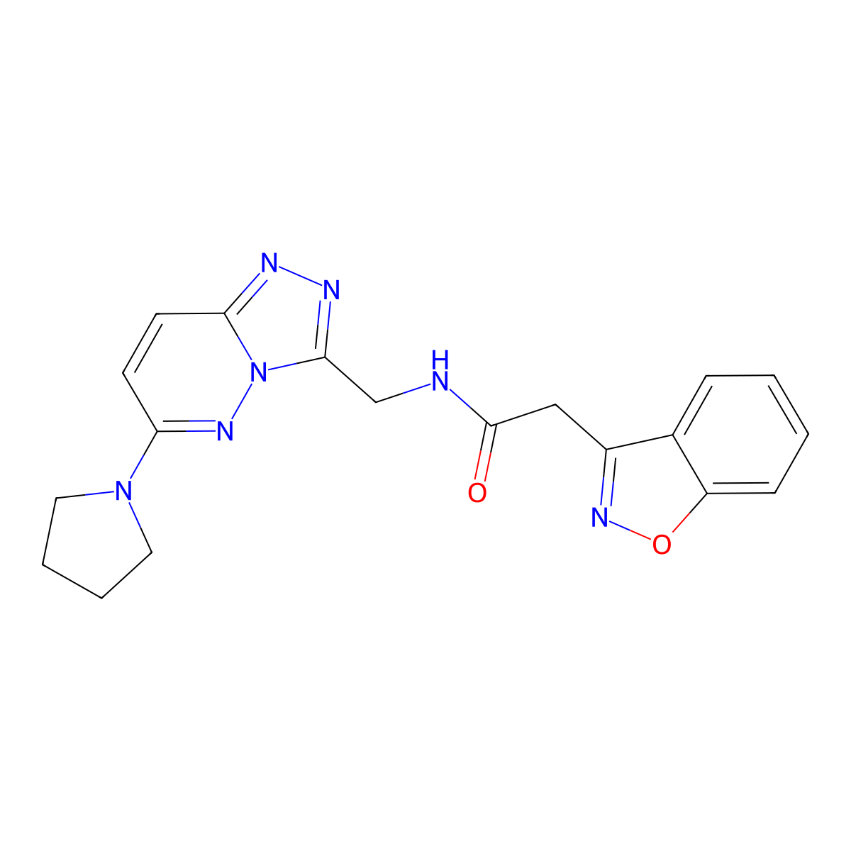 2-(benzo[d]isoxazol-3-yl)-N-((6-(pyrrolidin-1-yl)-[1,2,4]triazolo[4,3-b]pyridazin-3-yl)methyl)acetamide molecular structure, CAS 2034548-73-5