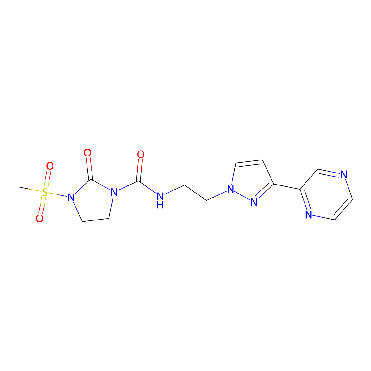 3-(methylsulfonyl)-2-oxo-N-(2-(3-(pyrazin-2-yl)-1H-pyrazol-1-yl)ethyl)imidazolidine-1-carboxamide molecular structure, CAS 2034548-74-6