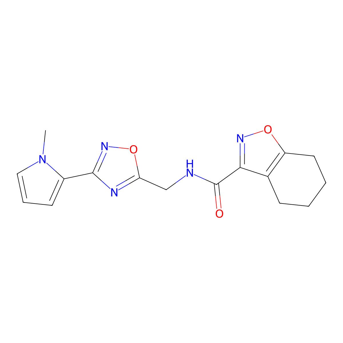 N-((3-(1-methyl-1H-pyrrol-2-yl)-1,2,4-oxadiazol-5-yl)methyl)-4,5,6,7-tetrahydrobenzo[d]isoxazole-3-carboxamide molecular structure, CAS 2034548-81-5