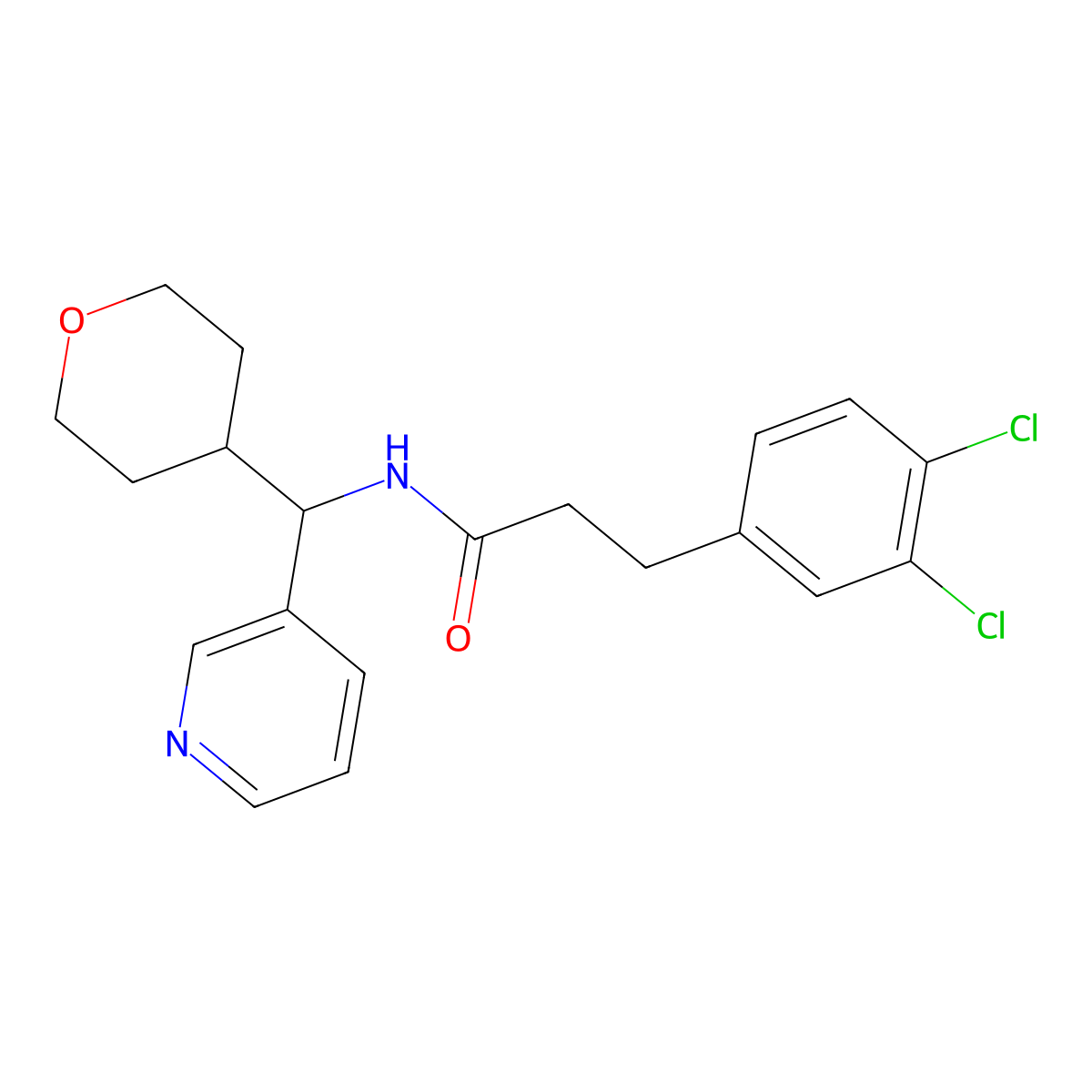 3-(3,4-dichlorophenyl)-N-(pyridin-3-yl(tetrahydro-2H-pyran-4-yl)methyl)propanamide molecular structure, CAS 2034548-84-8