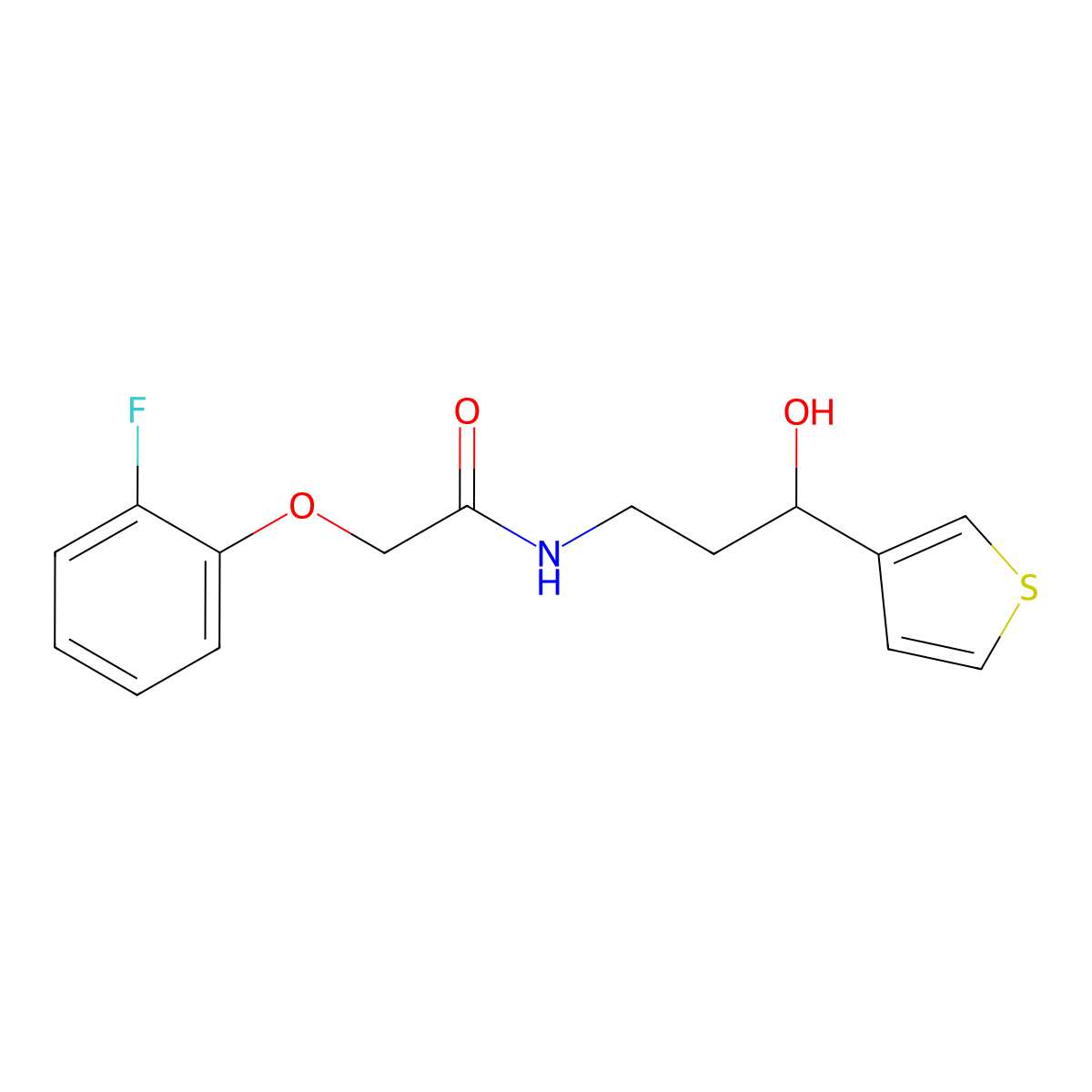 2-(2-fluorophenoxy)-N-(3-hydroxy-3-(thiophen-3-yl)propyl)acetamide molecular structure, CAS 2034548-88-2