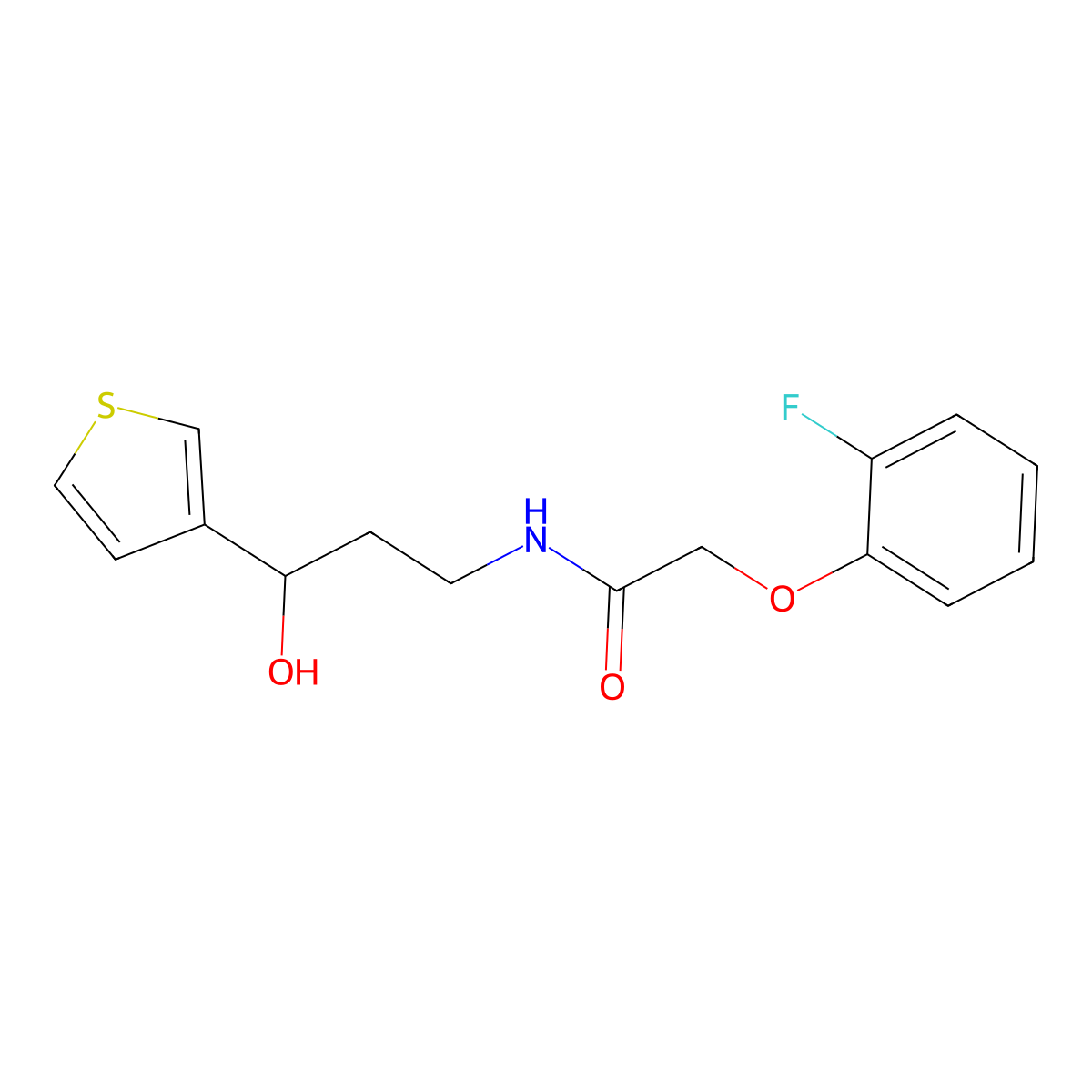 2-(2-fluorophenoxy)-N-(3-hydroxy-3-(thiophen-3-yl)propyl)acetamide molecular structure, CAS 2034548-88-2