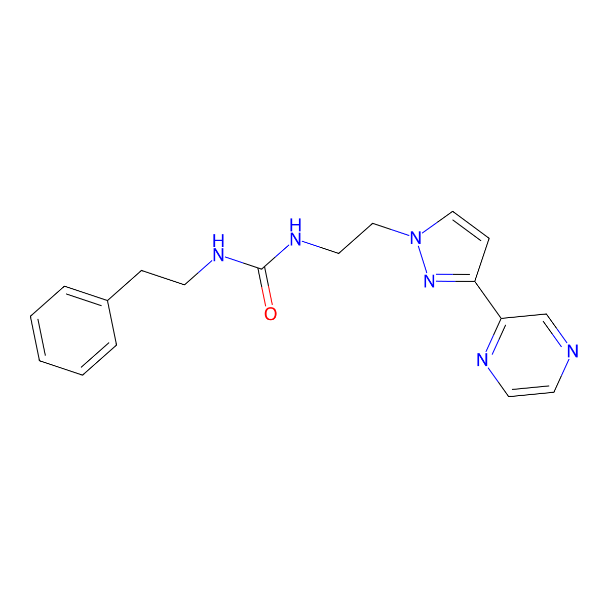 1-phenethyl-3-(2-(3-(pyrazin-2-yl)-1H-pyrazol-1-yl)ethyl)urea molecular structure, CAS 2034548-92-8