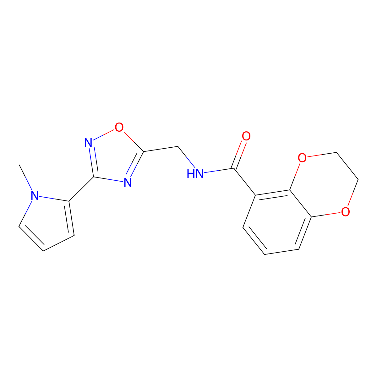 N-((3-(1-methyl-1H-pyrrol-2-yl)-1,2,4-oxadiazol-5-yl)methyl)-2,3-dihydrobenzo[b][1,4]dioxine-5-carboxamide molecular structure, CAS 2034548-93-9