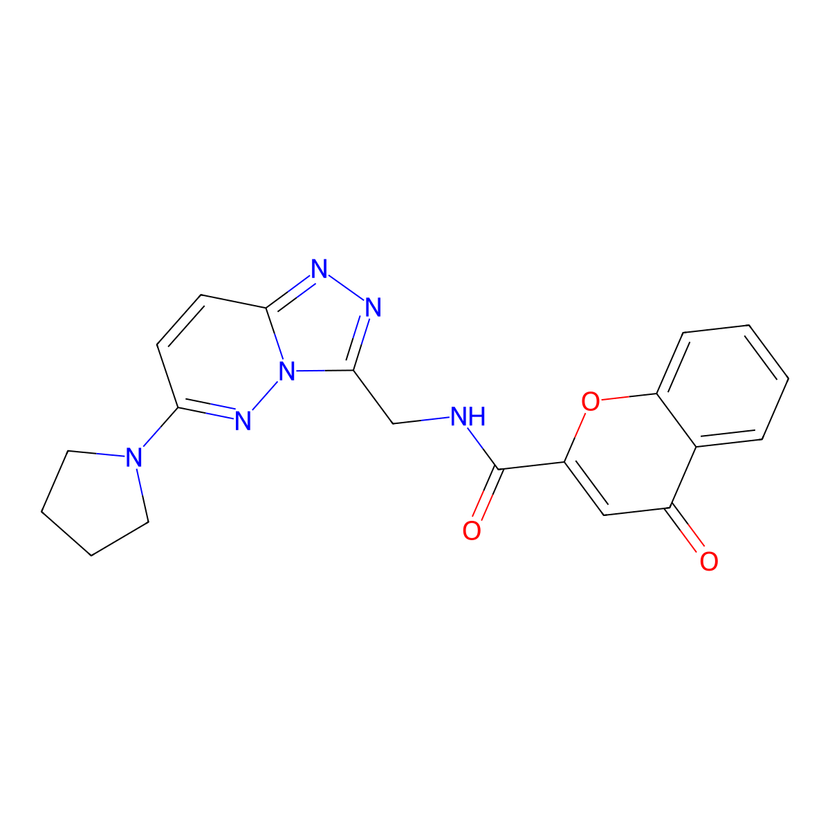 4-oxo-N-{[6-(pyrrolidin-1-yl)-[1,2,4]triazolo[4,3-b]pyridazin-3-yl]methyl}-4H-chromene-2-carboxamide molecular structure, CAS 2034548-94-0