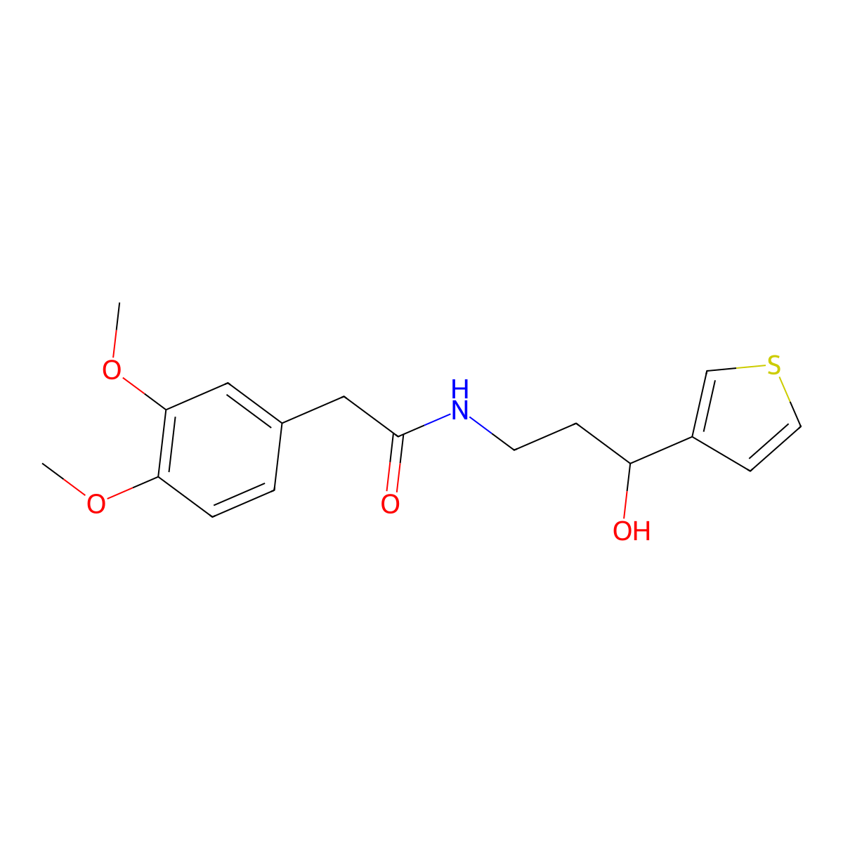 2-(3,4-dimethoxyphenyl)-N-[3-hydroxy-3-(thiophen-3-yl)propyl]acetamide molecular structure, CAS 2034548-96-2