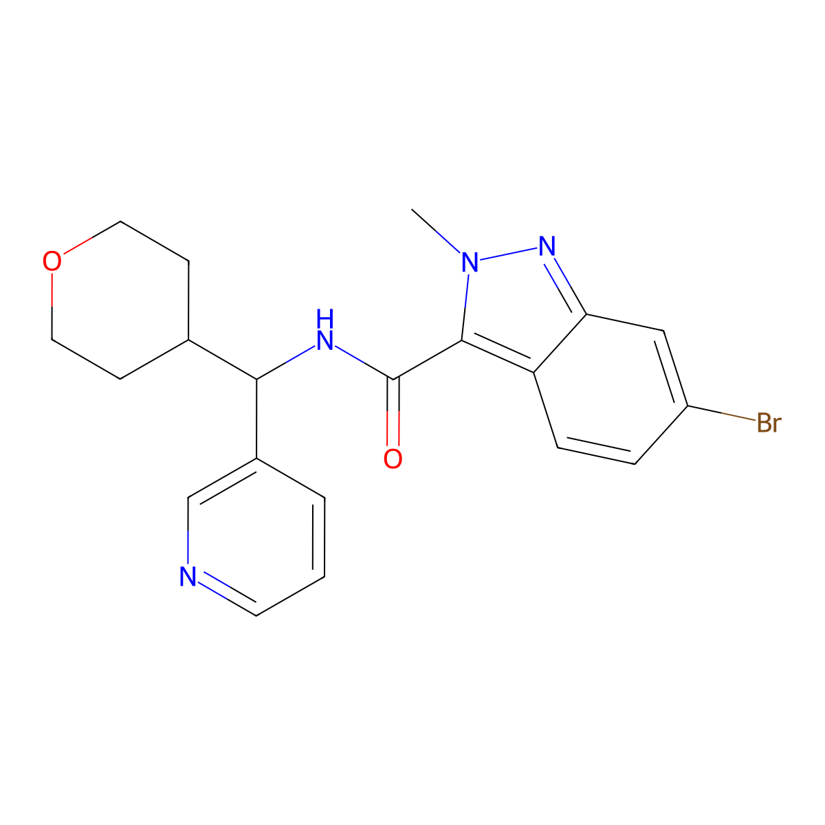 6-bromo-2-methyl-N-(pyridin-3-yl(tetrahydro-2H-pyran-4-yl)methyl)-2H-indazole-3-carboxamide molecular structure, CAS 2034548-98-4