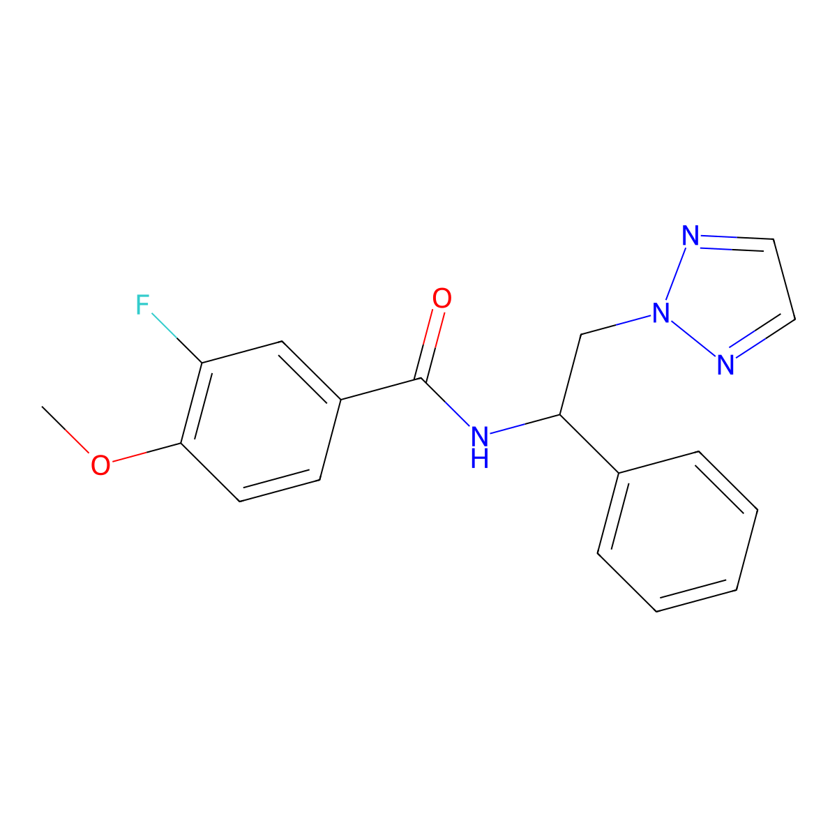 3-fluoro-4-methoxy-N-(1-phenyl-2-(2H-1,2,3-triazol-2-yl)ethyl)benzamide molecular structure, CAS 2034548-99-5