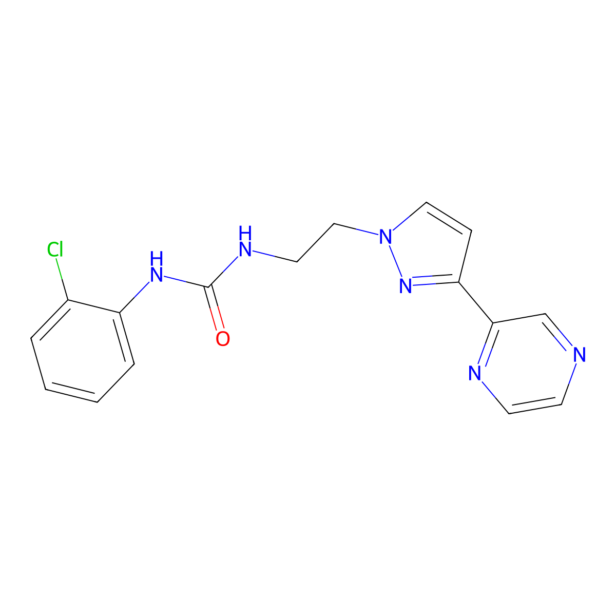1-(2-chlorophenyl)-3-(2-(3-(pyrazin-2-yl)-1H-pyrazol-1-yl)ethyl)urea molecular structure, CAS 2034549-03-4