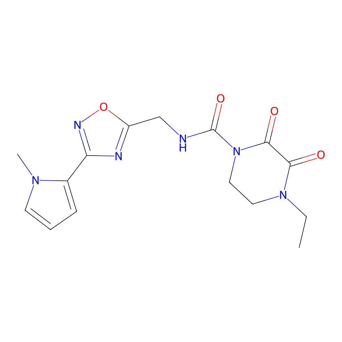 4-ethyl-N-((3-(1-methyl-1H-pyrrol-2-yl)-1,2,4-oxadiazol-5-yl)methyl)-2,3-dioxopiperazine-1-carboxamide molecular structure, CAS 2034549-07-8
