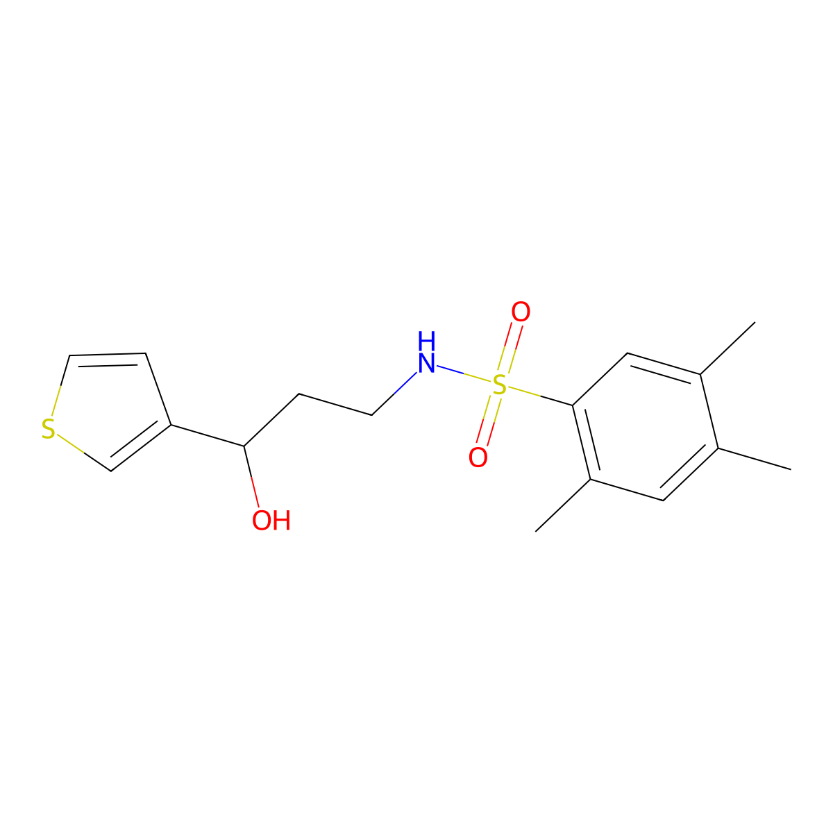 N-(3-hydroxy-3-(thiophen-3-yl)propyl)-2,4,5-trimethylbenzenesulfonamide molecular structure, CAS 2034549-08-9