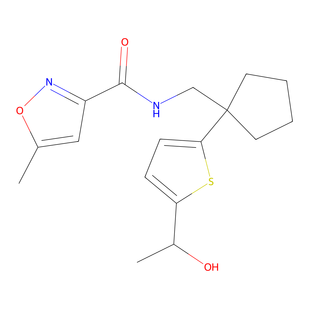 N-((1-(5-(1-hydroxyethyl)thiophen-2-yl)cyclopentyl)methyl)-5-methylisoxazole-3-carboxamide molecular structure, CAS 2034549-10-3