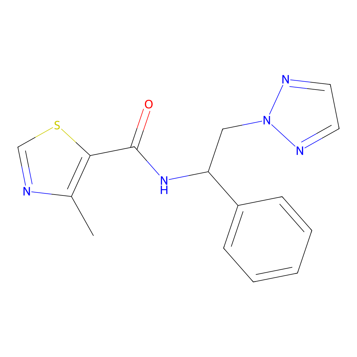 4-methyl-N-(1-phenyl-2-(2H-1,2,3-triazol-2-yl)ethyl)thiazole-5-carboxamide molecular structure, CAS 2034549-12-5