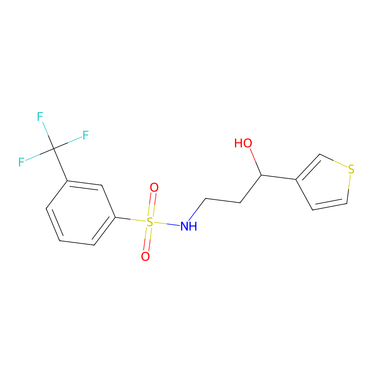 N-(3-hydroxy-3-(thiophen-3-yl)propyl)-3-(trifluoromethyl)benzenesulfonamide molecular structure, CAS 2034549-14-7