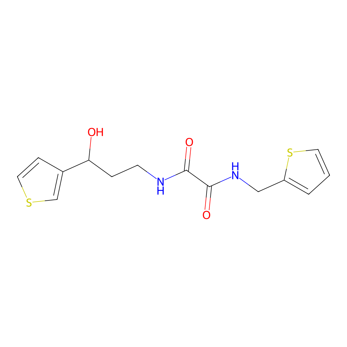 N1-(3-hydroxy-3-(thiophen-3-yl)propyl)-N2-(thiophen-2-ylmethyl)oxalamide molecular structure, CAS 2034549-20-5