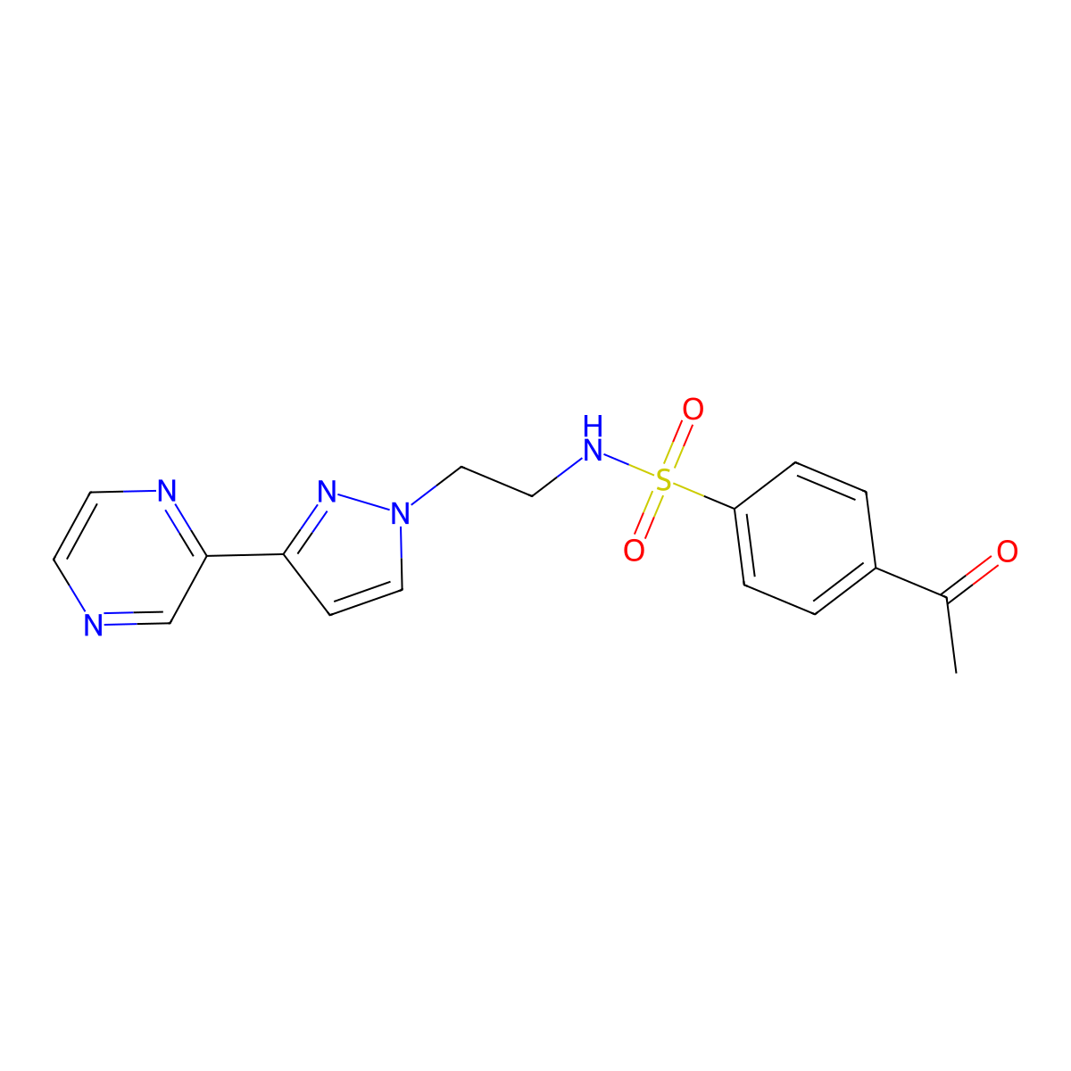 4-acetyl-N-(2-(3-(pyrazin-2-yl)-1H-pyrazol-1-yl)ethyl)benzenesulfonamide molecular structure, CAS 2034549-22-7