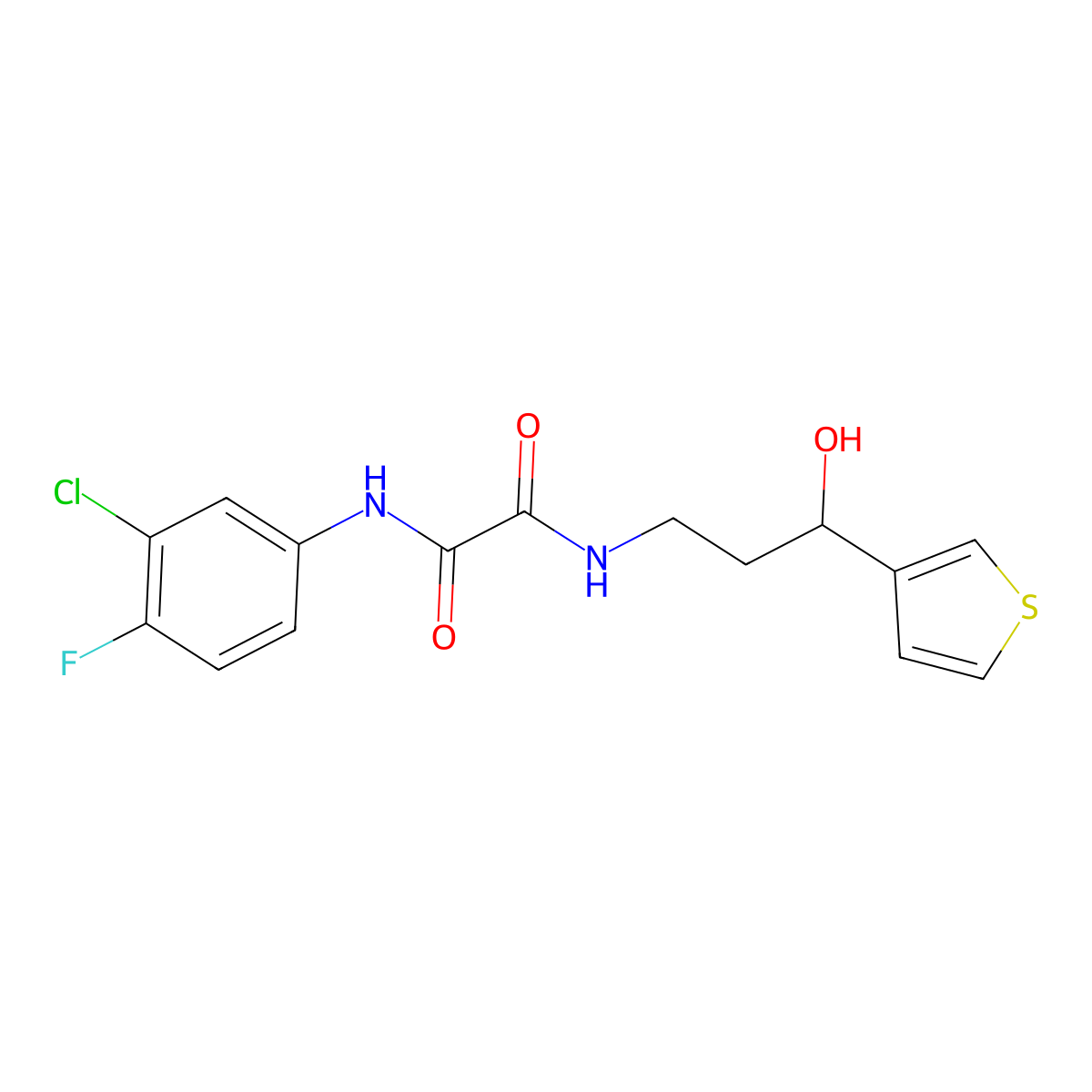 N1-(3-chloro-4-fluorophenyl)-N2-(3-hydroxy-3-(thiophen-3-yl)propyl)oxalamide molecular structure, CAS 2034549-23-8