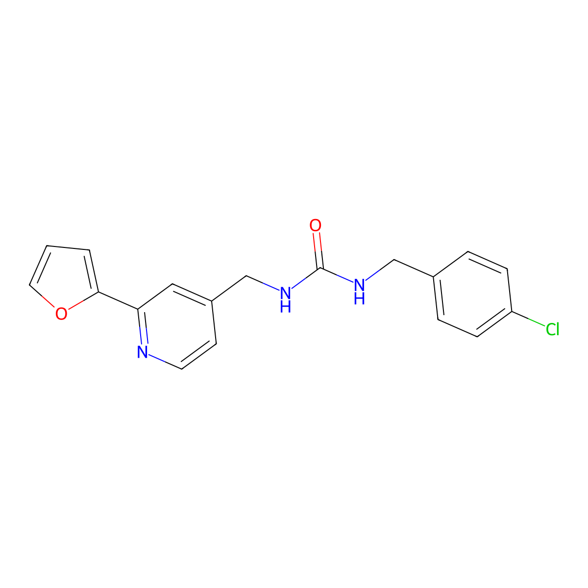 1-(4-Chlorobenzyl)-3-((2-(furan-2-yl)pyridin-4-yl)methyl)urea molecular structure, CAS 2034549-24-9
