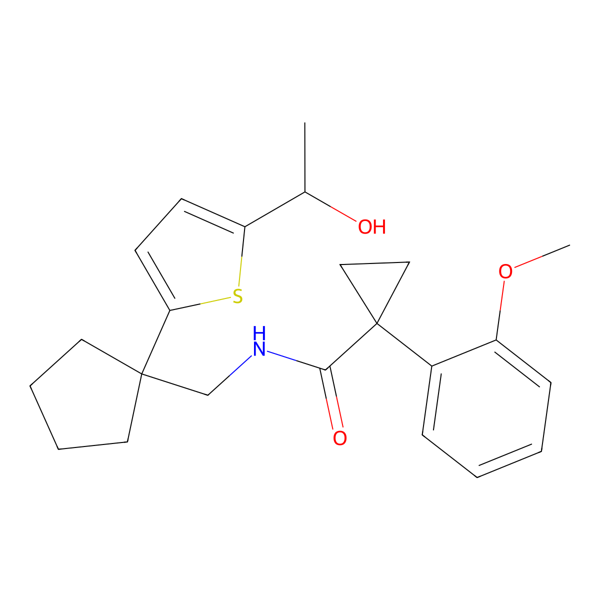 N-((1-(5-(1-hydroxyethyl)thiophen-2-yl)cyclopentyl)methyl)-1-(2-methoxyphenyl)cyclopropanecarboxamide molecular structure, CAS 2034549-26-1