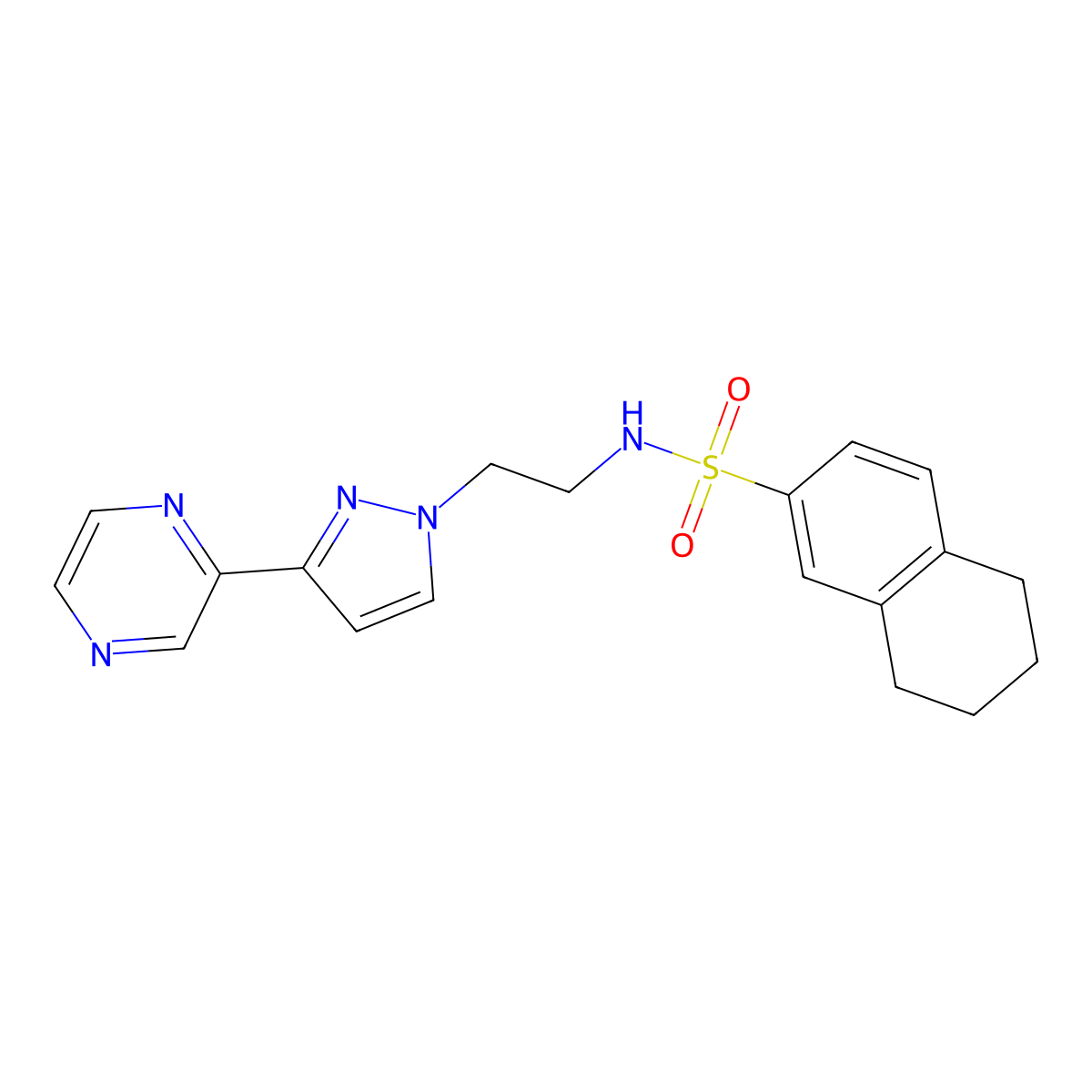 N-{2-[3-(pyrazin-2-yl)-1H-pyrazol-1-yl]ethyl}-5,6,7,8-tetrahydronaphthalene-2-sulfonamide molecular structure, CAS 2034549-28-3