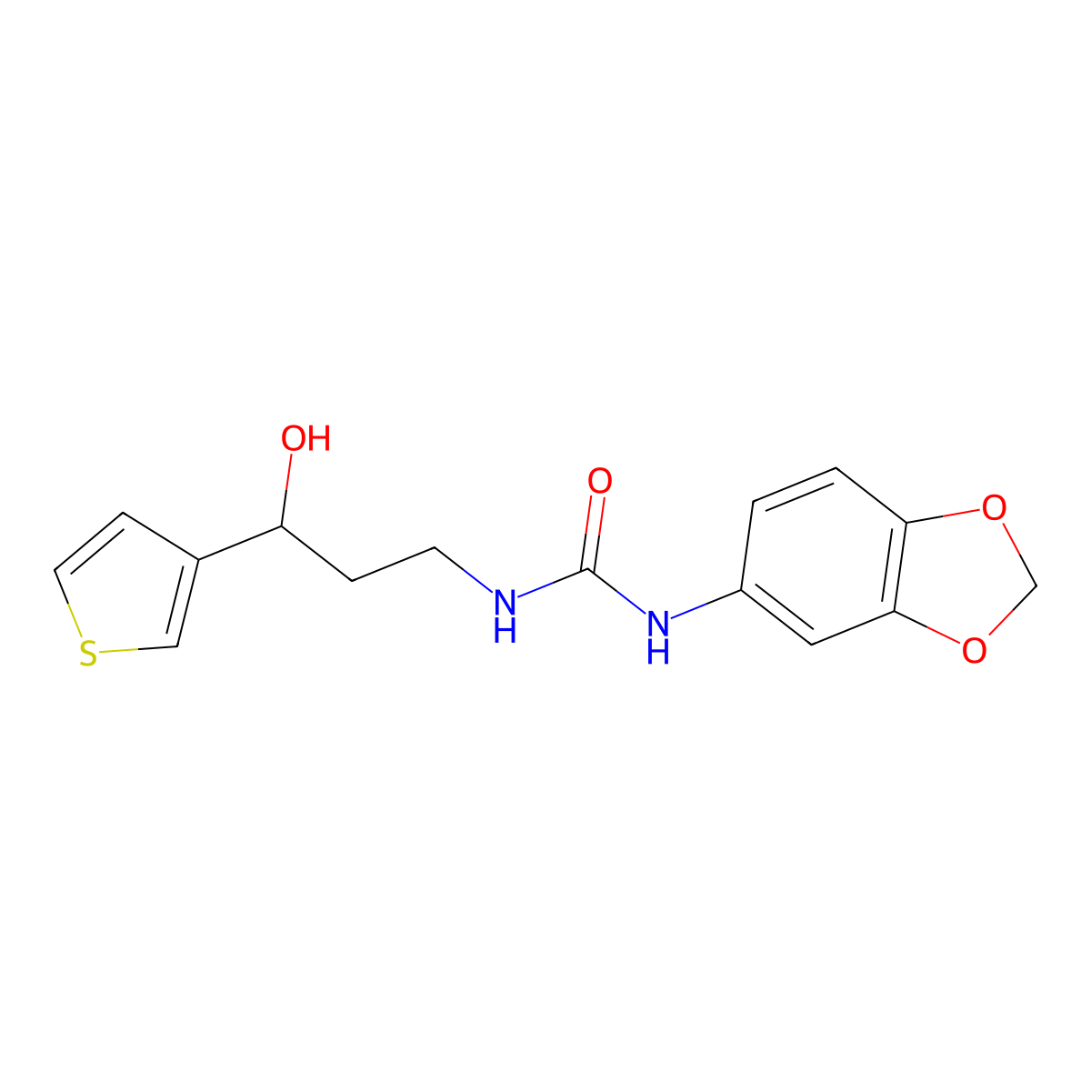 1-(Benzo[d][1,3]dioxol-5-yl)-3-(3-hydroxy-3-(thiophen-3-yl)propyl)urea molecular structure, CAS 2034549-29-4