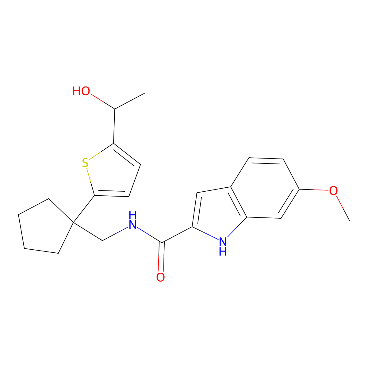 N-((1-(5-(1-hydroxyethyl)thiophen-2-yl)cyclopentyl)methyl)-6-methoxy-1H-indole-2-carboxamide molecular structure, CAS 2034549-30-7