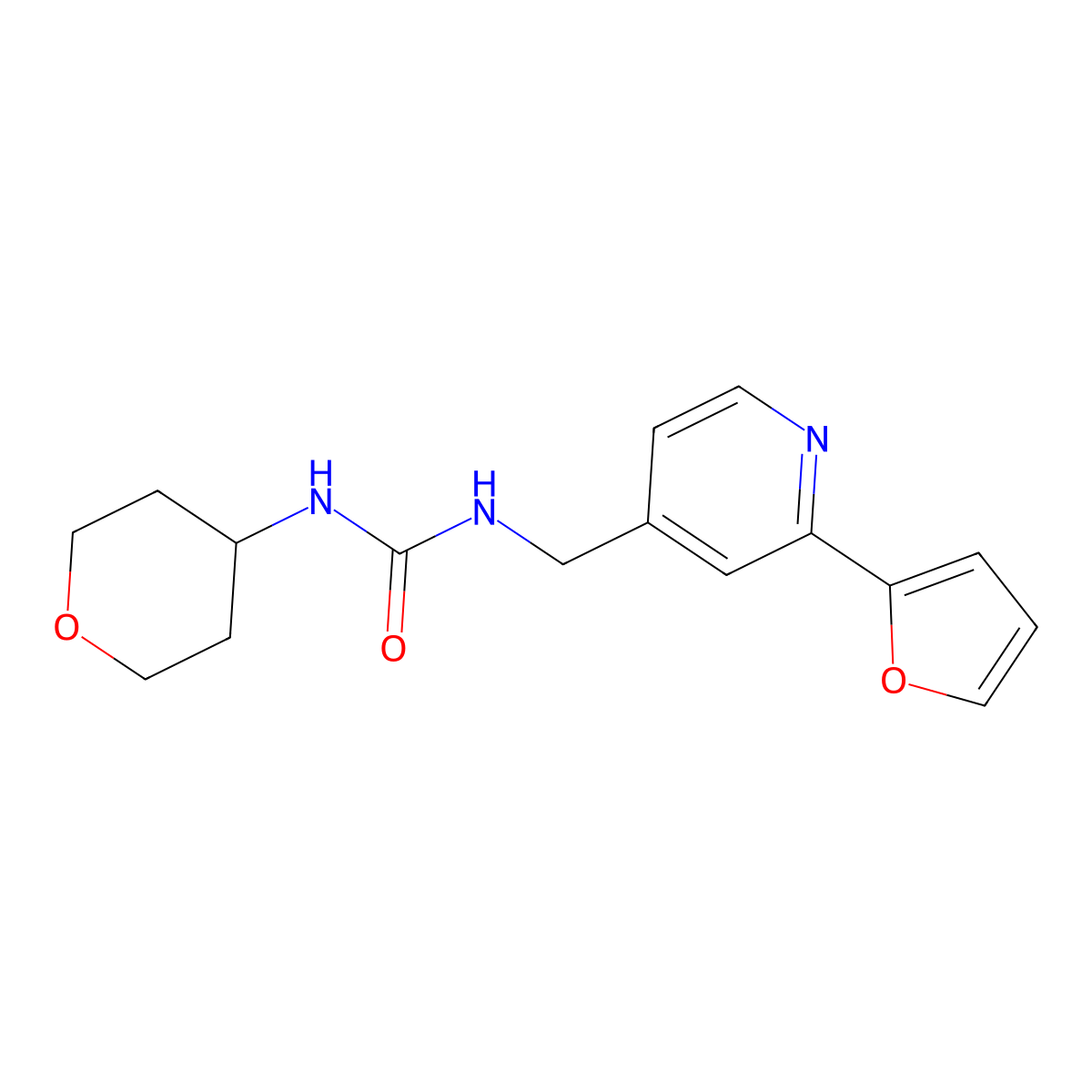 1-((2-(furan-2-yl)pyridin-4-yl)methyl)-3-(tetrahydro-2H-pyran-4-yl)urea molecular structure, CAS 2034549-36-3