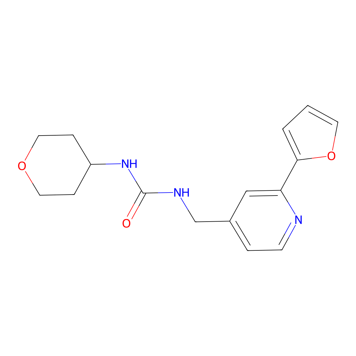 1-((2-(furan-2-yl)pyridin-4-yl)methyl)-3-(tetrahydro-2H-pyran-4-yl)urea molecular structure, CAS 2034549-36-3