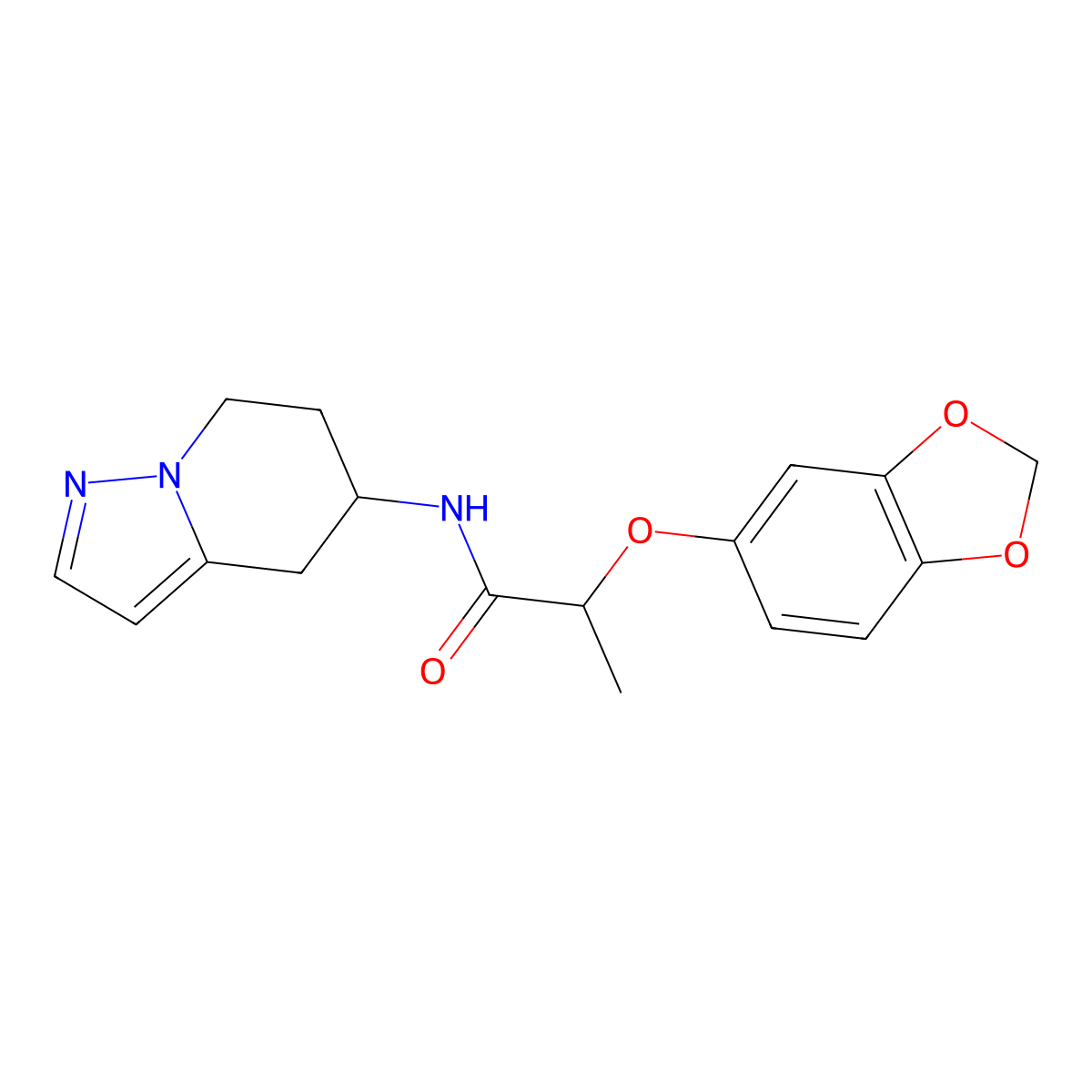 2-(benzo[d][1,3]dioxol-5-yloxy)-N-(4,5,6,7-tetrahydropyrazolo[1,5-a]pyridin-5-yl)propanamide molecular structure, CAS 2034549-37-4