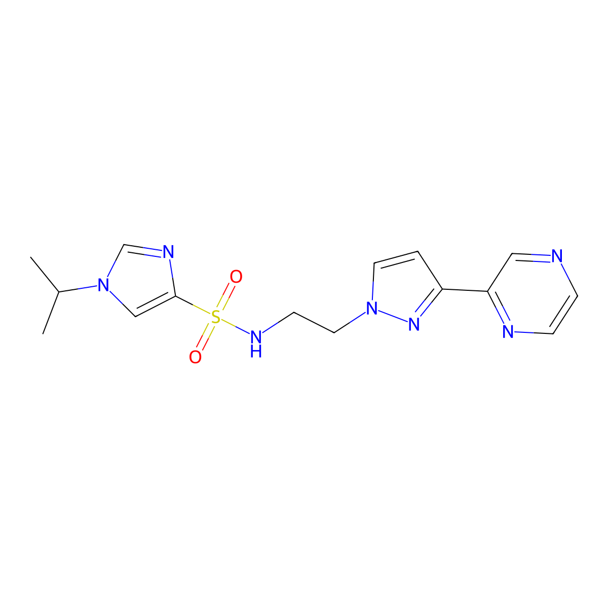 1-isopropyl-N-(2-(3-(pyrazin-2-yl)-1H-pyrazol-1-yl)ethyl)-1H-imidazole-4-sulfonamide molecular structure, CAS 2034549-40-9