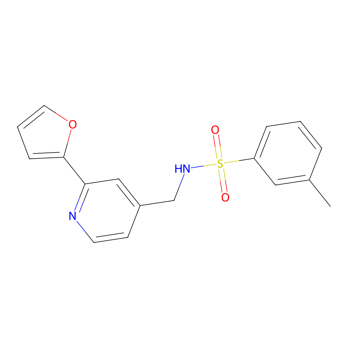 N-((2-(furan-2-yl)pyridin-4-yl)methyl)-3-methylbenzenesulfonamide molecular structure, CAS 2034549-42-1