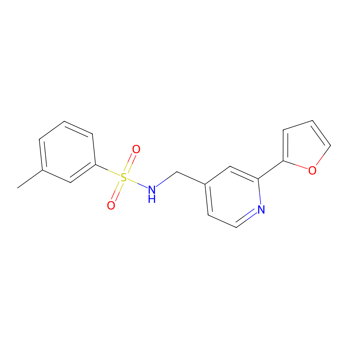 N-((2-(furan-2-yl)pyridin-4-yl)methyl)-3-methylbenzenesulfonamide molecular structure, CAS 2034549-42-1