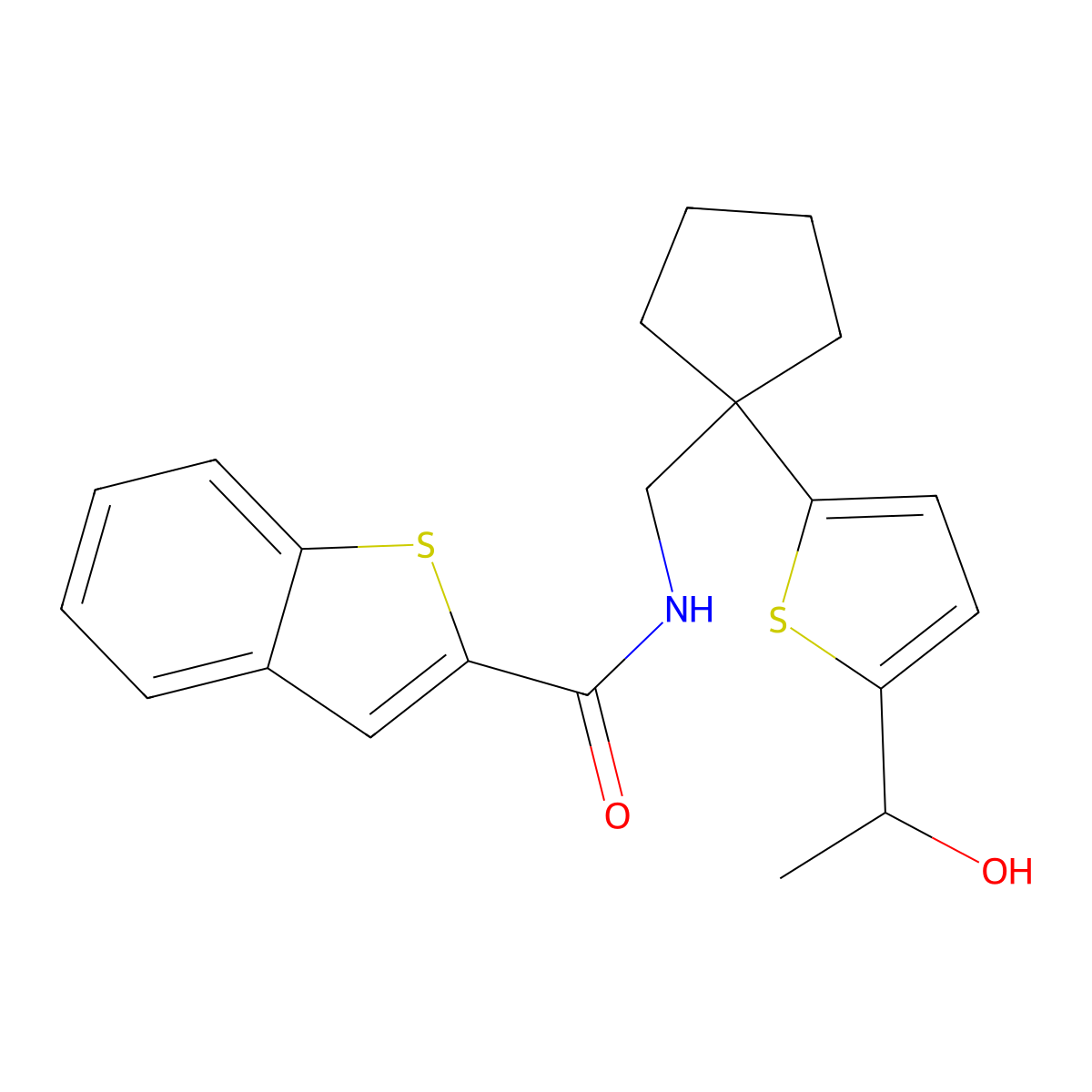 N-((1-(5-(1-hydroxyethyl)thiophen-2-yl)cyclopentyl)methyl)benzo[b]thiophene-2-carboxamide molecular structure, CAS 2034549-43-2
