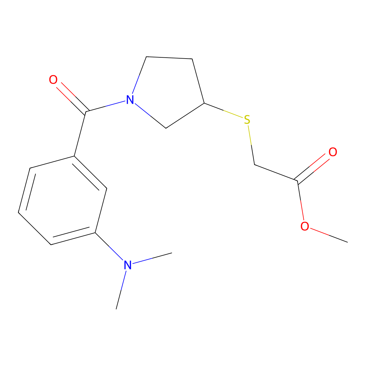 Methyl 2-((1-(3-(dimethylamino)benzoyl)pyrrolidin-3-yl)thio)acetate molecular structure, CAS 2034549-44-3