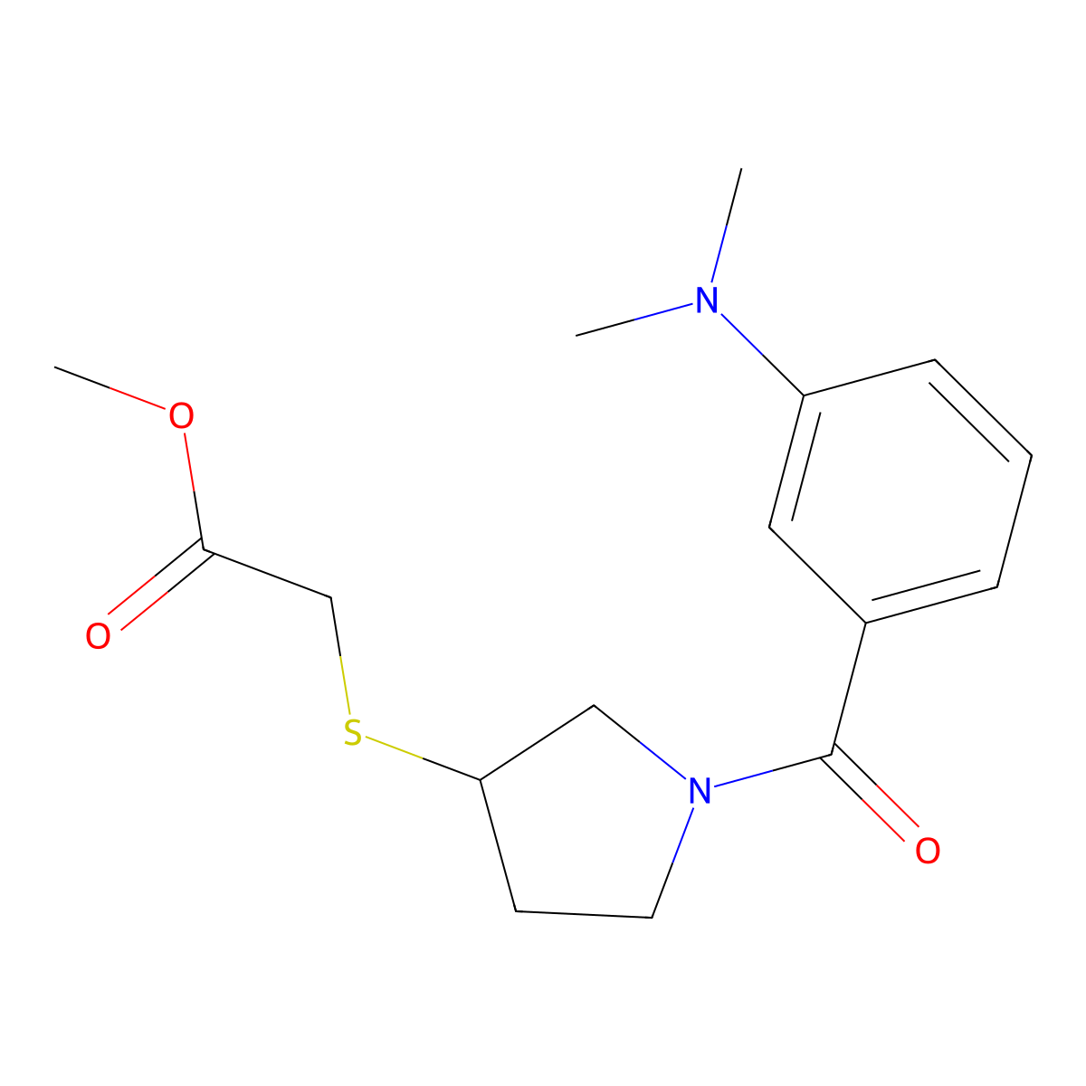 Methyl 2-((1-(3-(dimethylamino)benzoyl)pyrrolidin-3-yl)thio)acetate molecular structure, CAS 2034549-44-3