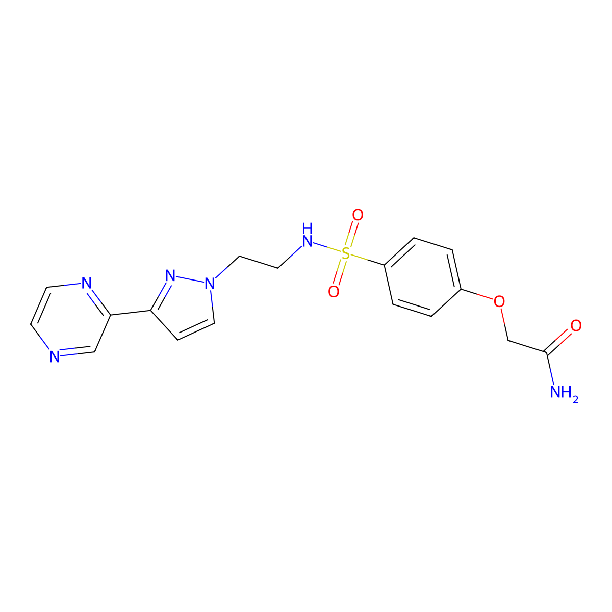 2-(4-(N-(2-(3-(pyrazin-2-yl)-1H-pyrazol-1-yl)ethyl)sulfamoyl)phenoxy)acetamide molecular structure, CAS 2034549-45-4