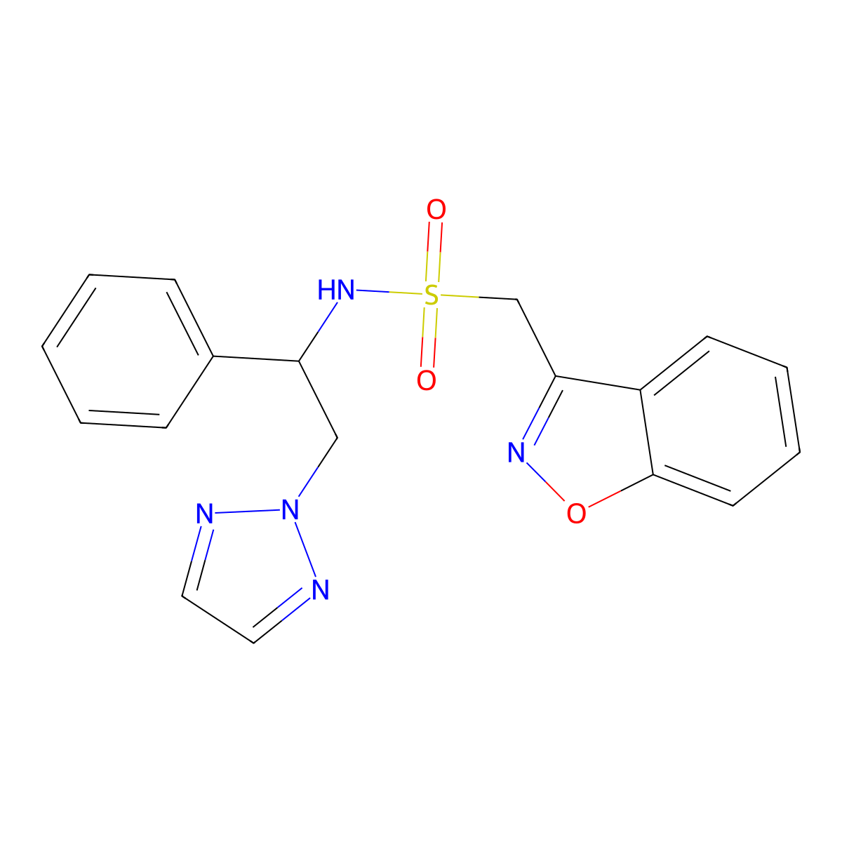 1-(benzo[d]isoxazol-3-yl)-N-(1-phenyl-2-(2H-1,2,3-triazol-2-yl)ethyl)methanesulfonamide molecular structure, CAS 2034549-47-6