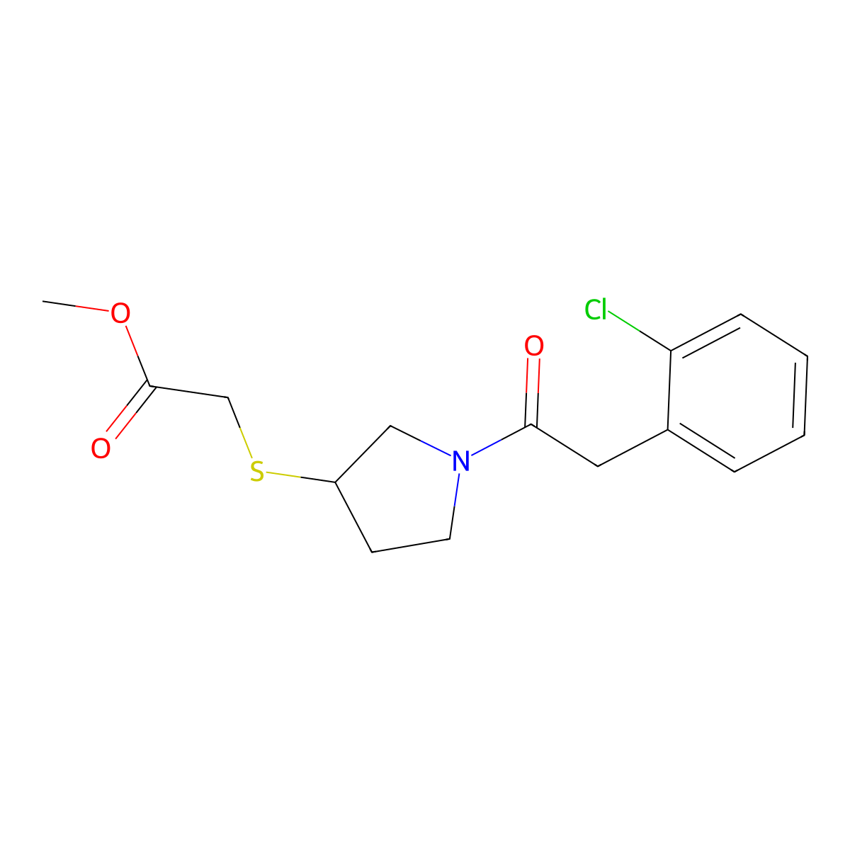 Methyl 2-((1-(2-(2-chlorophenyl)acetyl)pyrrolidin-3-yl)thio)acetate molecular structure, CAS 2034549-49-8