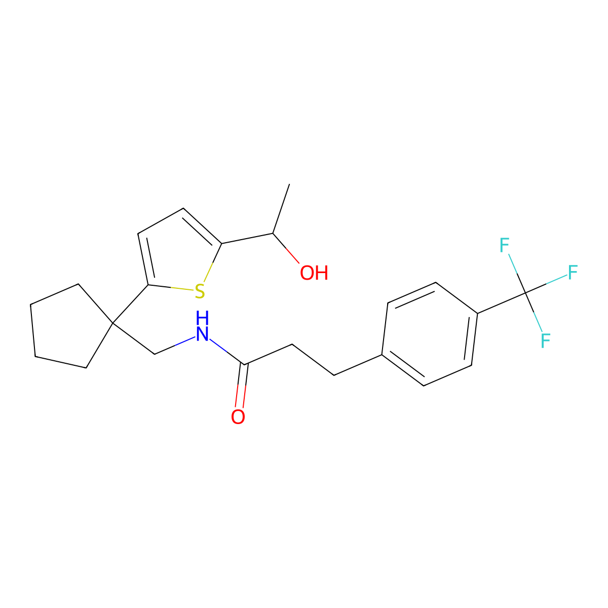 N-((1-(5-(1-hydroxyethyl)thiophen-2-yl)cyclopentyl)methyl)-3-(4-(trifluoromethyl)phenyl)propanamide molecular structure, CAS 2034549-50-1