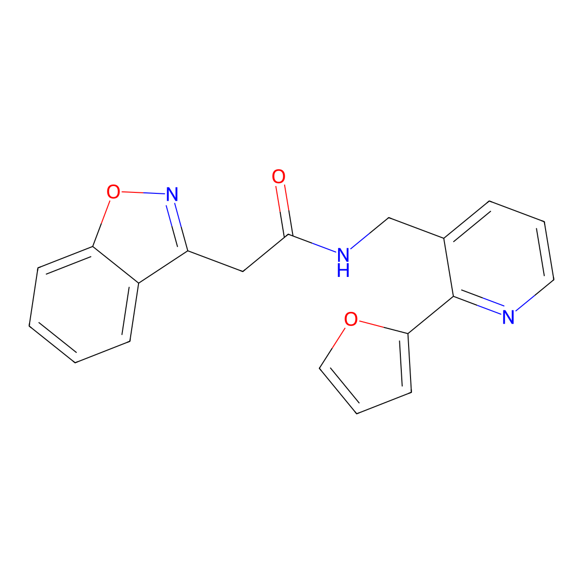 2-(benzo[d]isoxazol-3-yl)-N-((2-(furan-2-yl)pyridin-3-yl)methyl)acetamide molecular structure, CAS 2034549-52-3