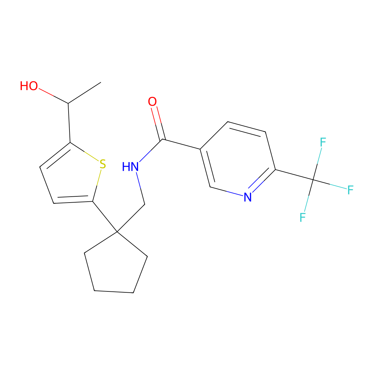 N-((1-(5-(1-hydroxyethyl)thiophen-2-yl)cyclopentyl)methyl)-6-(trifluoromethyl)nicotinamide molecular structure, CAS 2034549-54-5